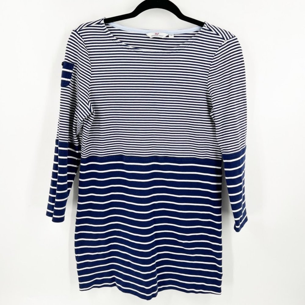 Vineyard Vines Navy and White Striped Long Sleeve Top